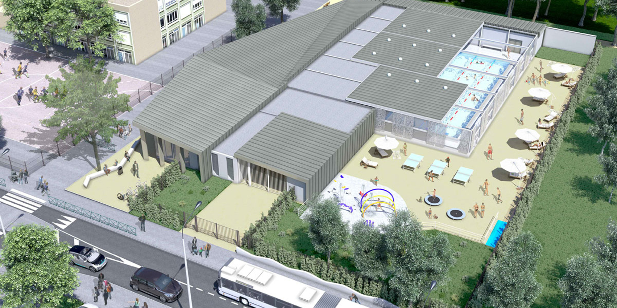 Image 3D du projet à Vaulx en Velin de la piscine Jean Gelet